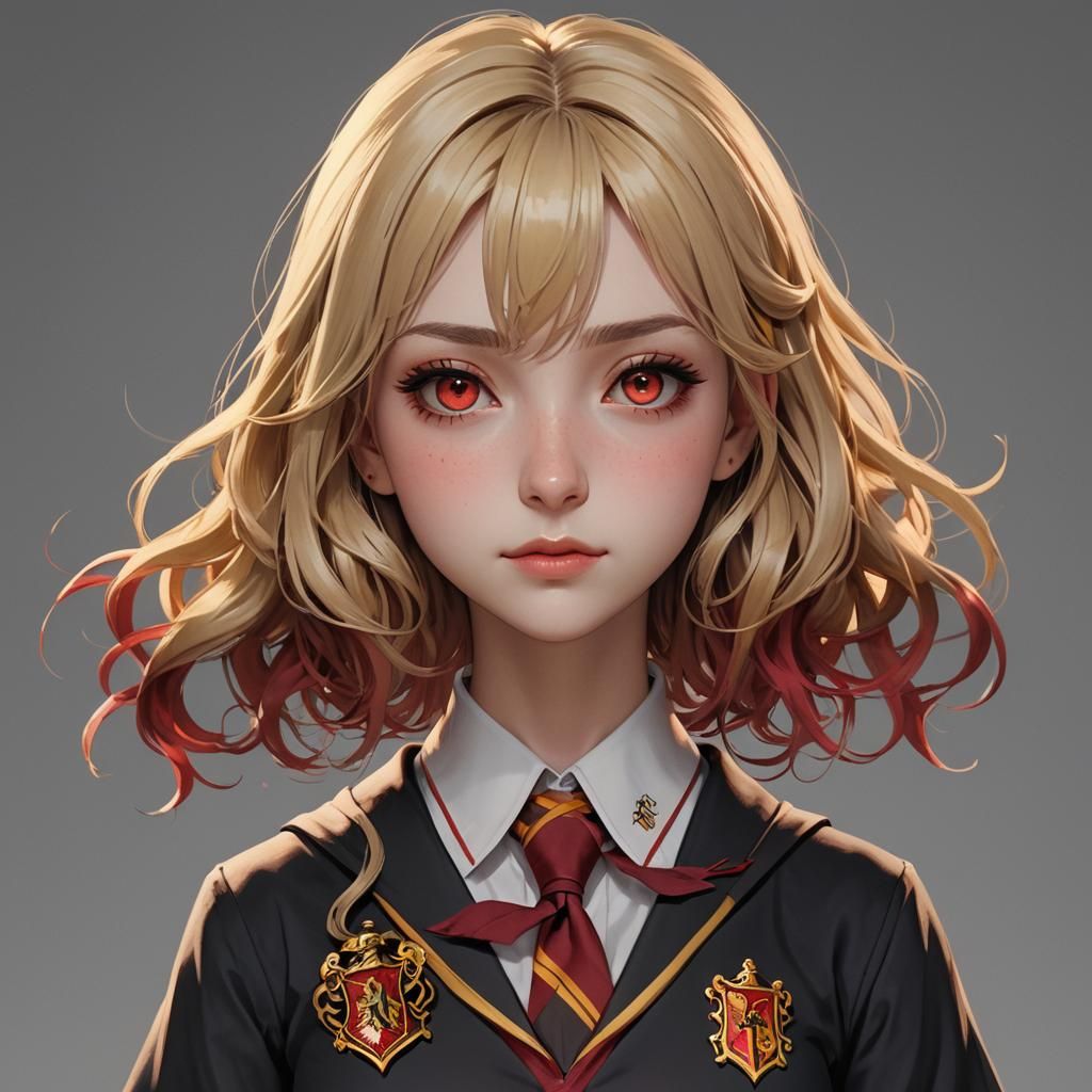Gothic Blonde Girl in Gryffindor Uniform: 3D Anime Art