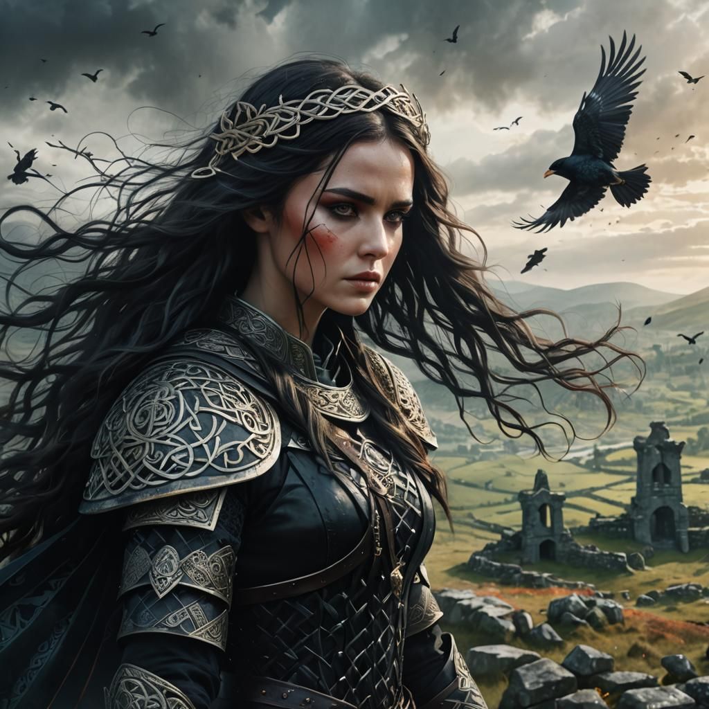 Celtic Goddess of War in Ancient Battlefield, Digital Art