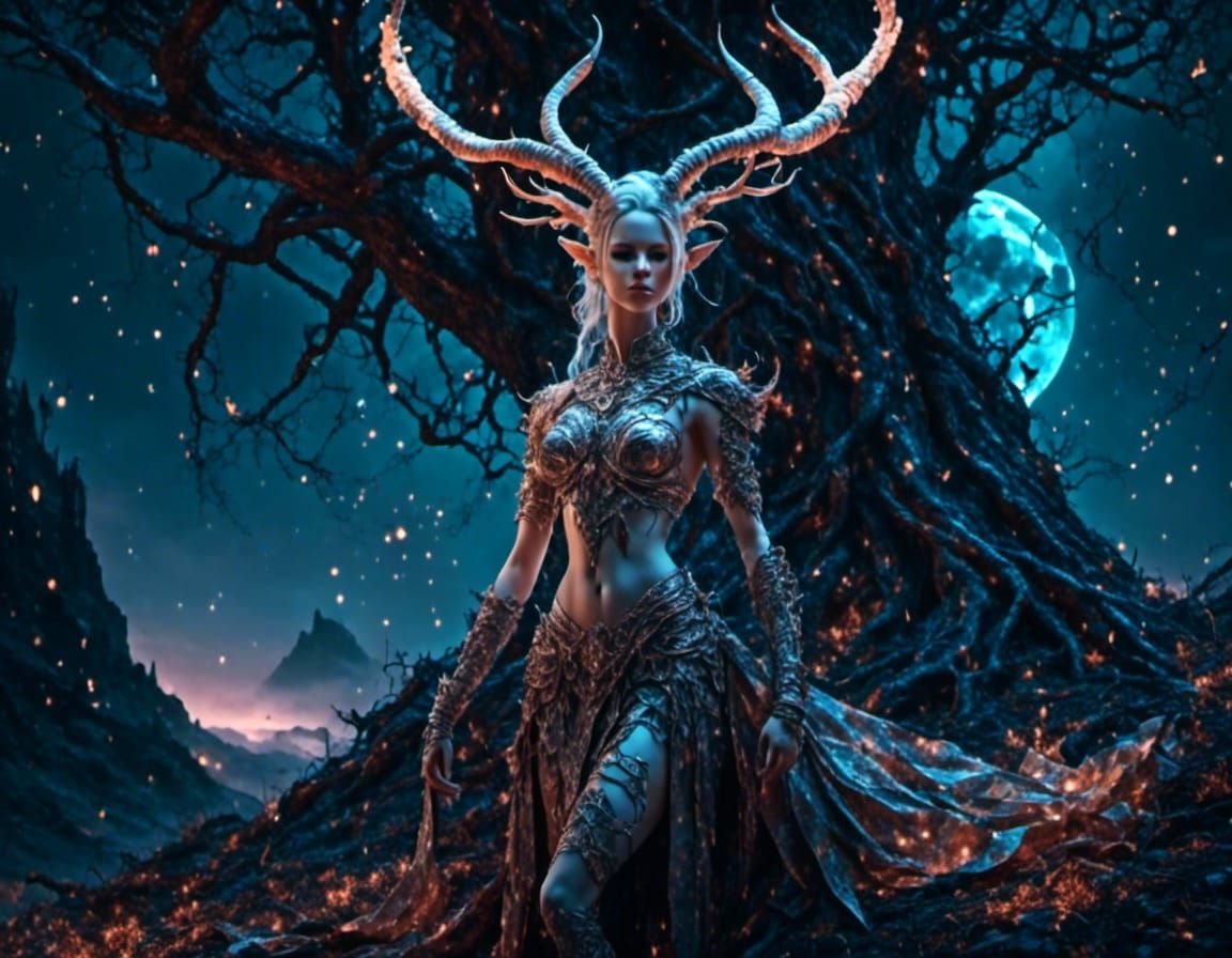 Female Faun Overlooking Fields in Ethereal Style