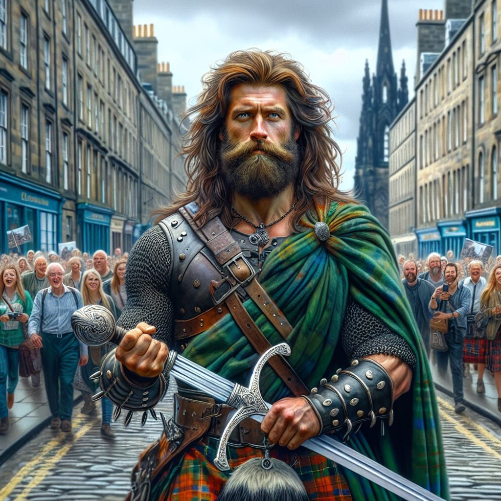 Scottish Highlander on Princess Street: Matte Style Painting