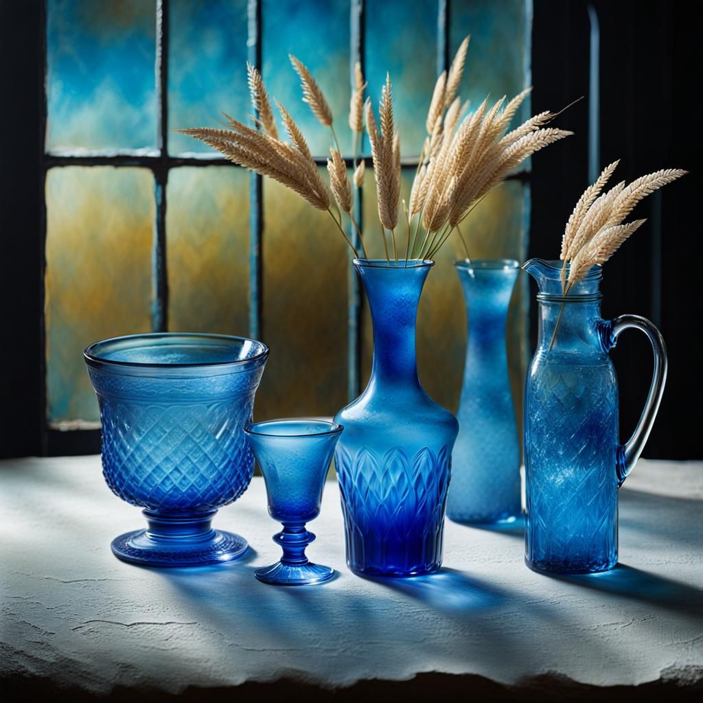 Depression-Era Blue Glass in Tonalist Airbrush Art