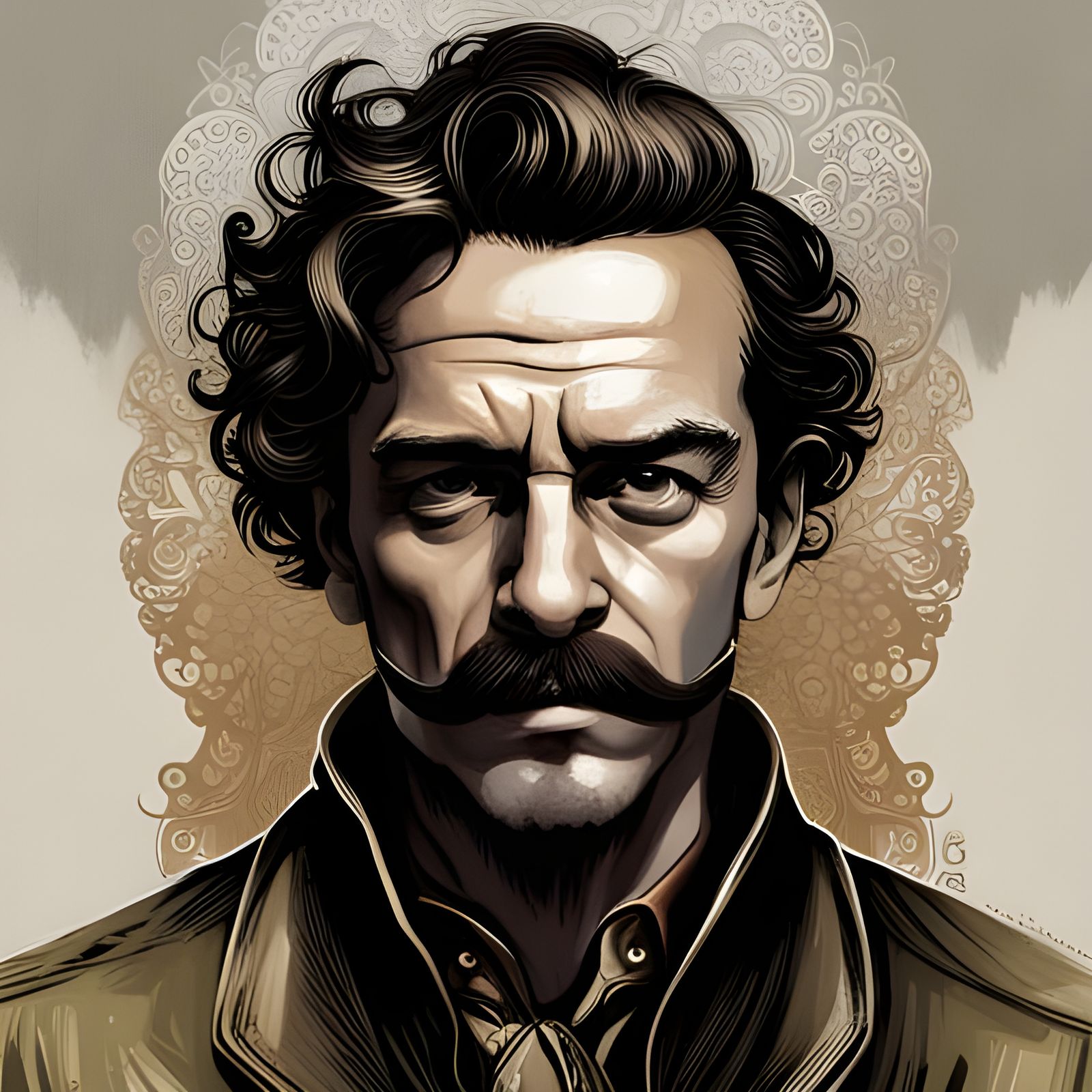 Steampunk Portrait of Man with Intricate Moustache