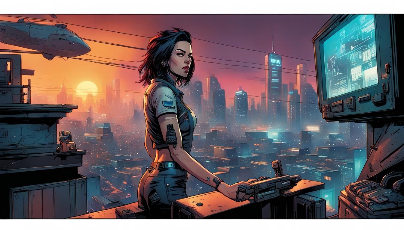 Judy Alvarez Hacking Terminal: Cyberpunk Comic Art