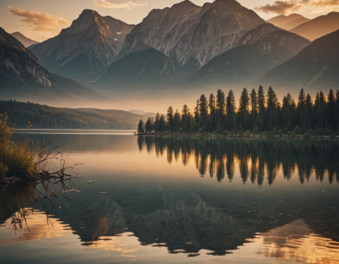 Golden Sunset Reflecting on Peaceful Lake