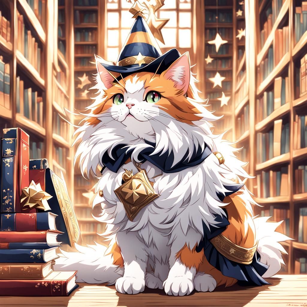 Calico Cat Celebrates Birthday in Anime Style Library