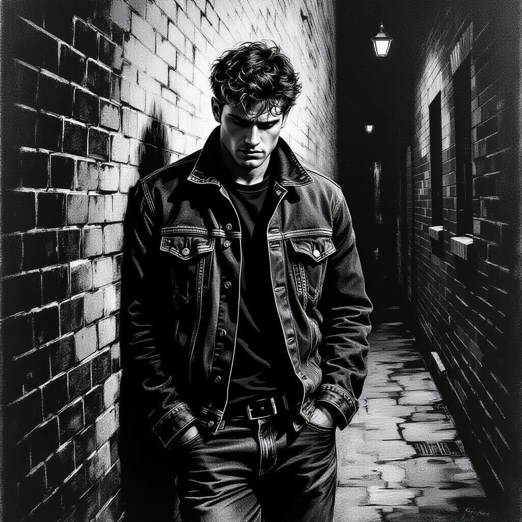 Man in Alley: Loneliness in Black and White Ink