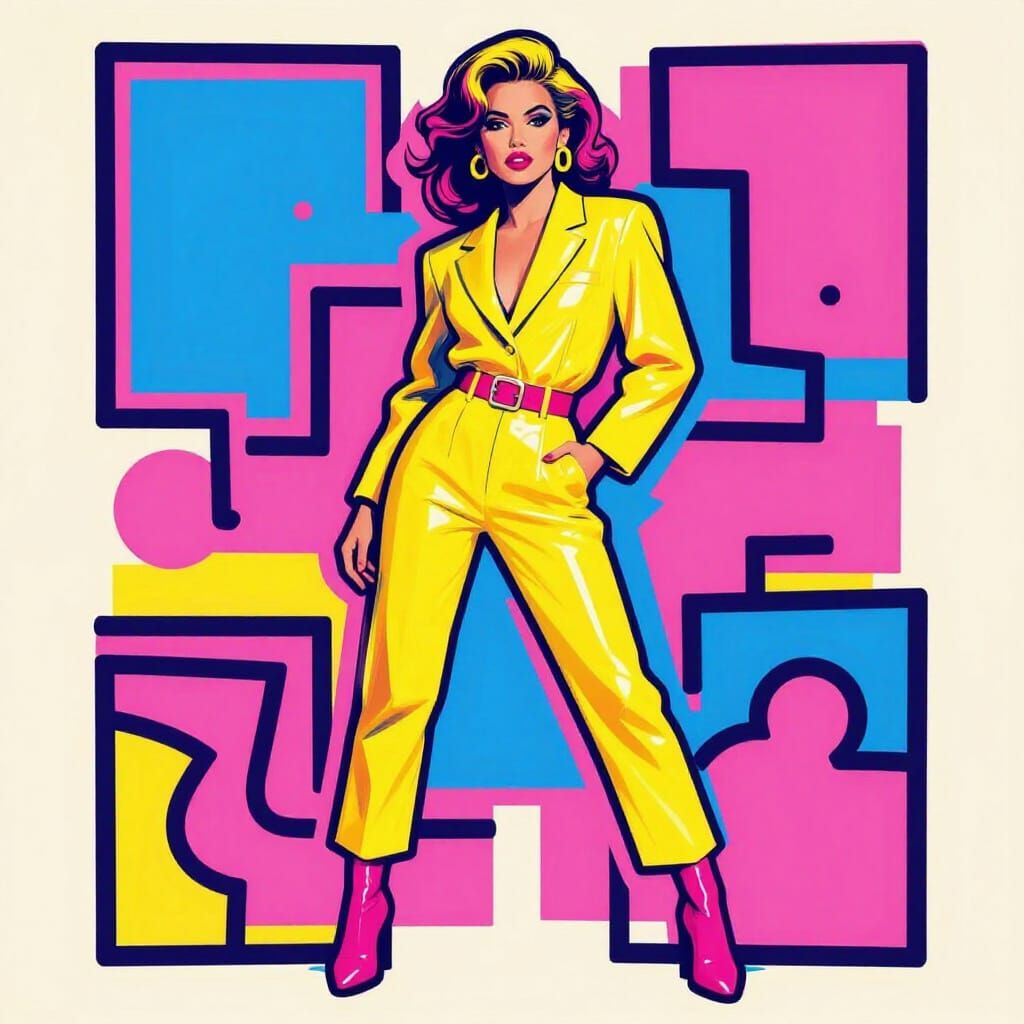 1990s Pop Art Woman in Vibrant Retro Colors