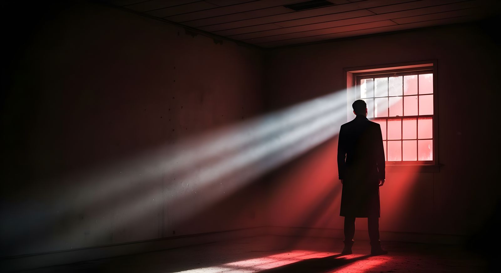 Eerie Figure Bathed in Unearthly Red Light