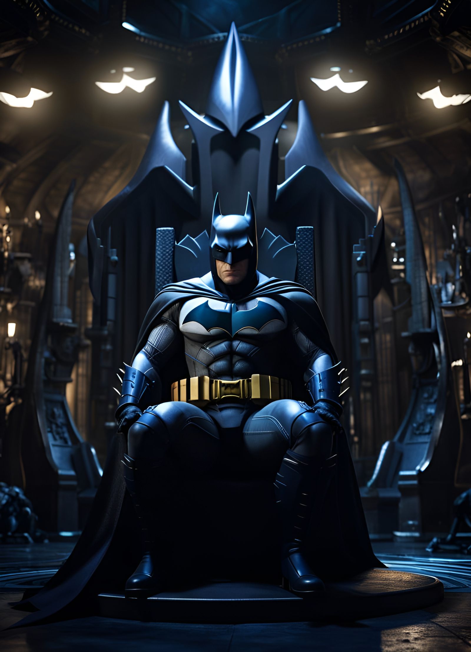 Batman on Throne in Batcave: Photorealistic Concept Art