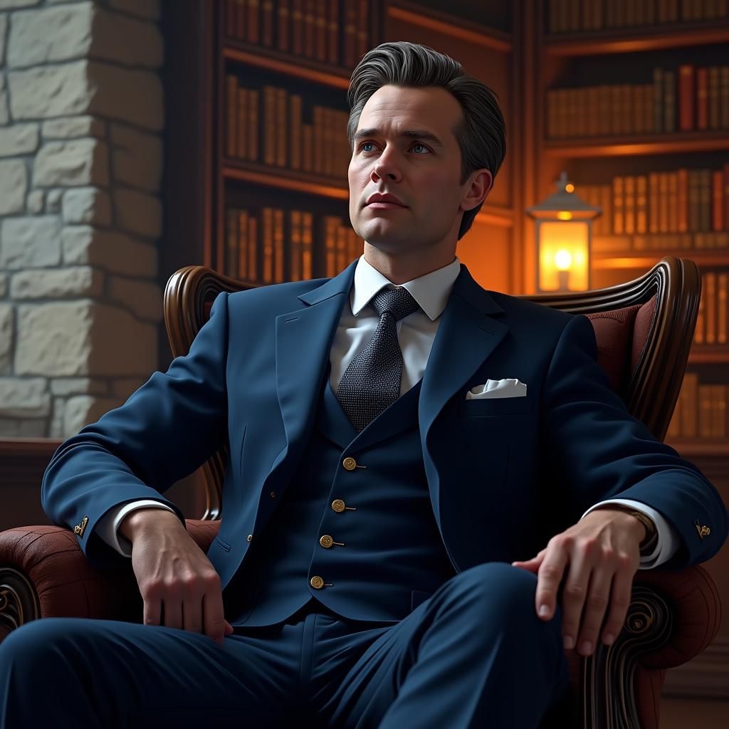 Heroic Portrait in Ornate Library, Fantasy Concept Art