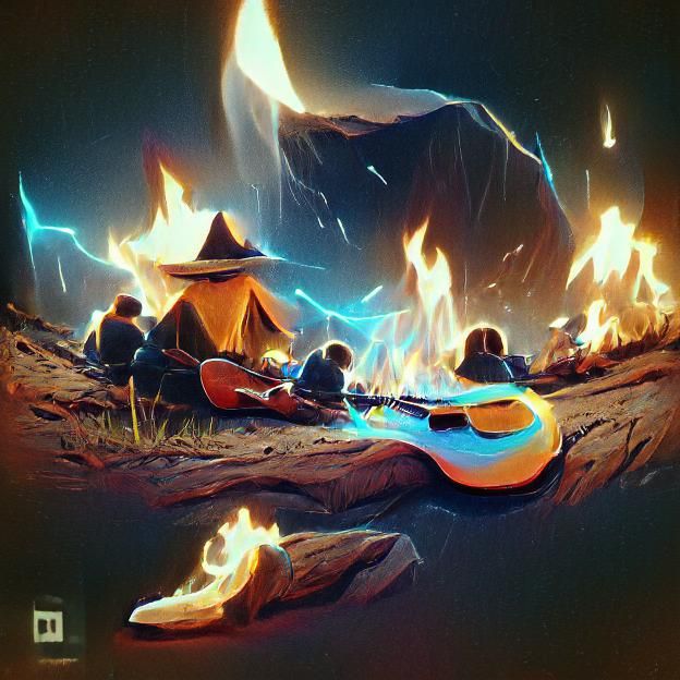 Relaxing Campfire Scene with Guitar
