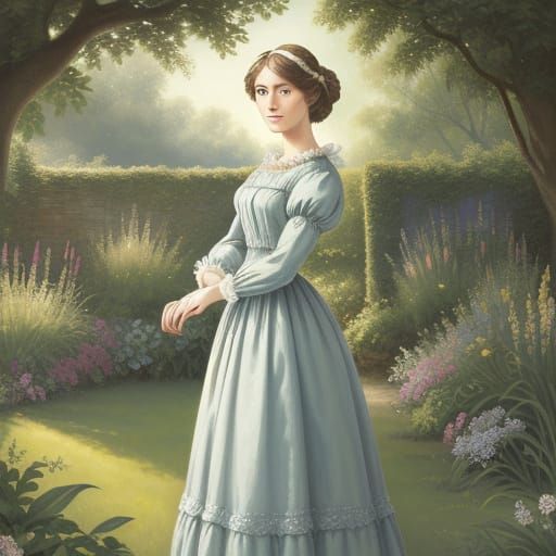 Regency Lady in Sunlit Garden Painting