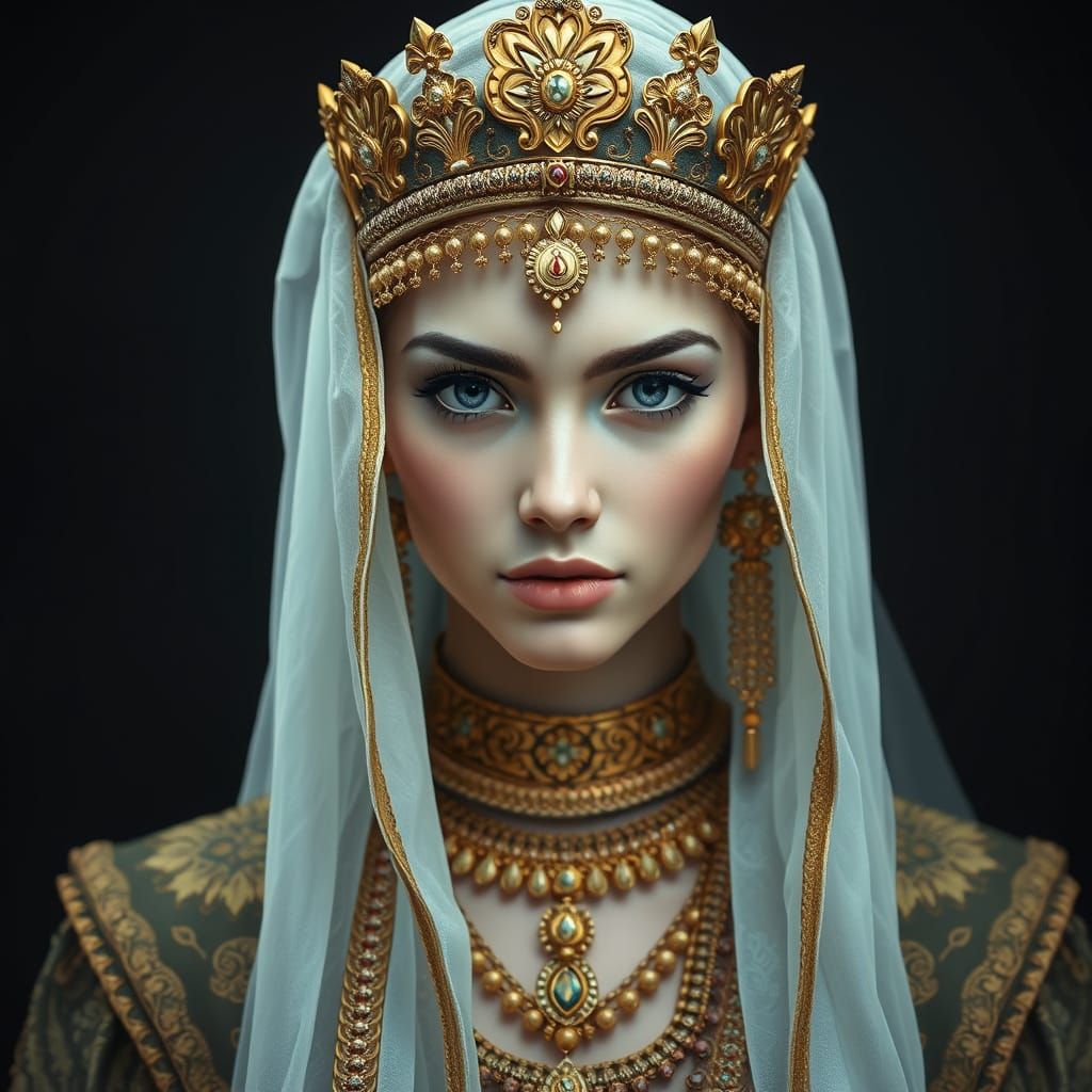Ethereal Middle Eastern Queen in Golden Splendor