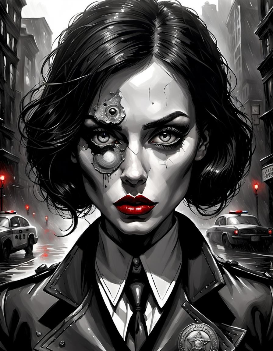Gothic Noir Detective in Sin City Style