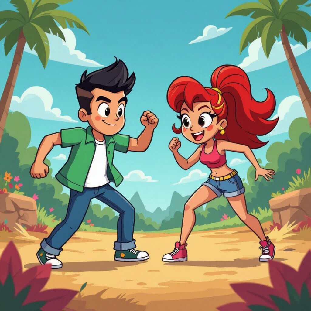 Total Drama OCs Myron and Yurizan in Cartoon Challenge