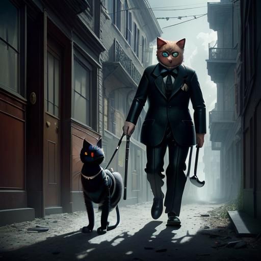 Surreal Cat-Woman Chase: A Hyperrealist Dreamscape