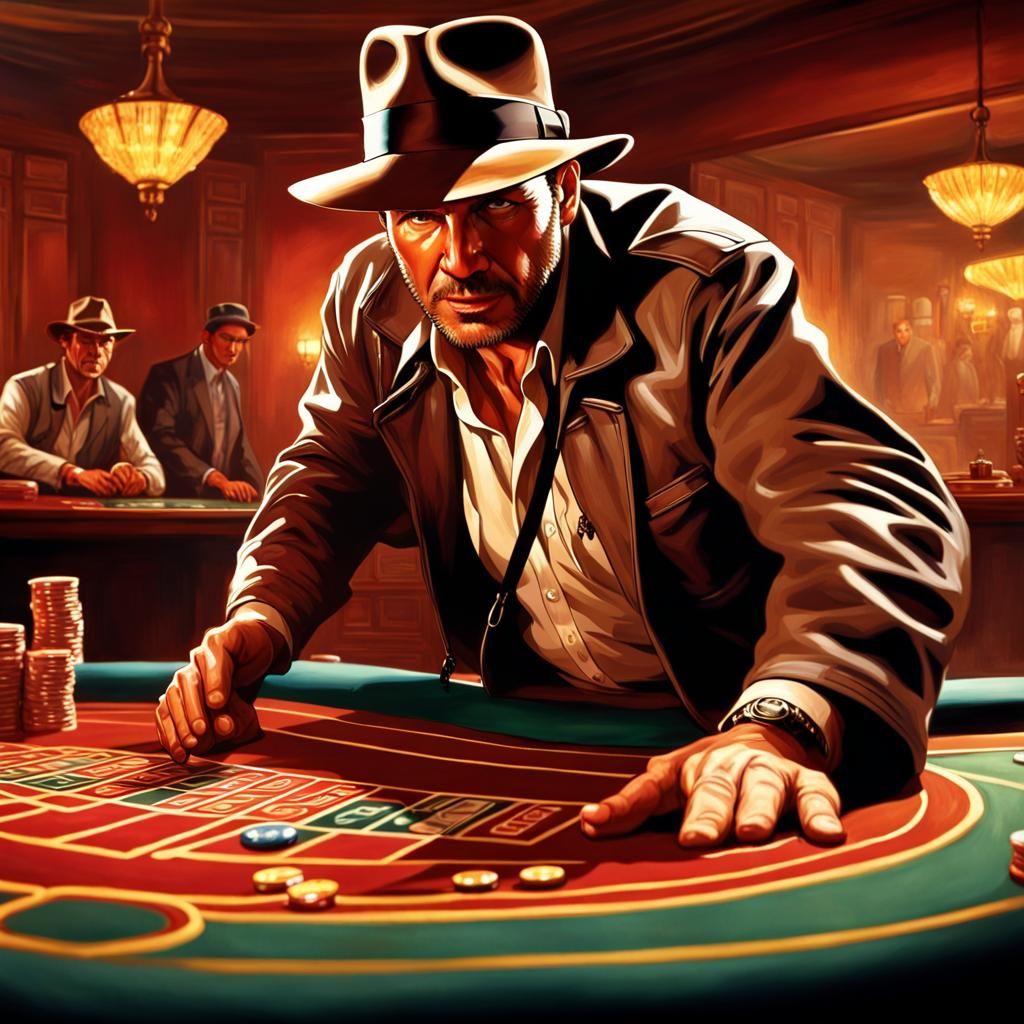 Indiana Jones Casino Chaos in Hyperrealistic Splash Art