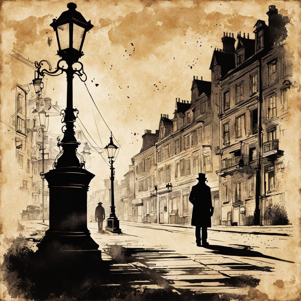 Steampunk London Streetscape at Night