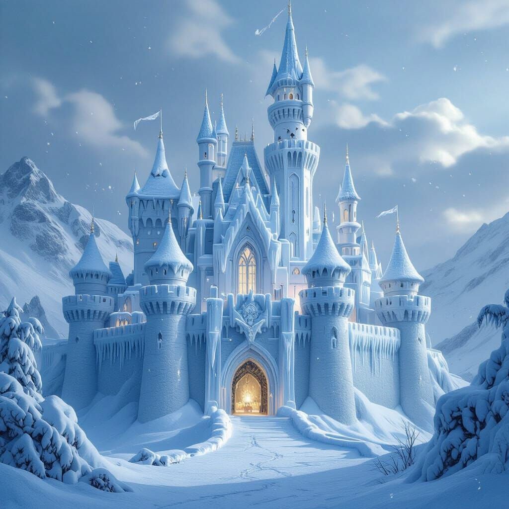 Majestic Snow Castle in Frozen Landscape