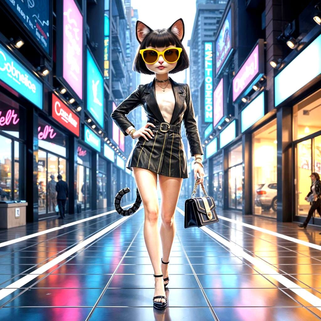 Glamorous Cat Struts Down Futuristic City Runway