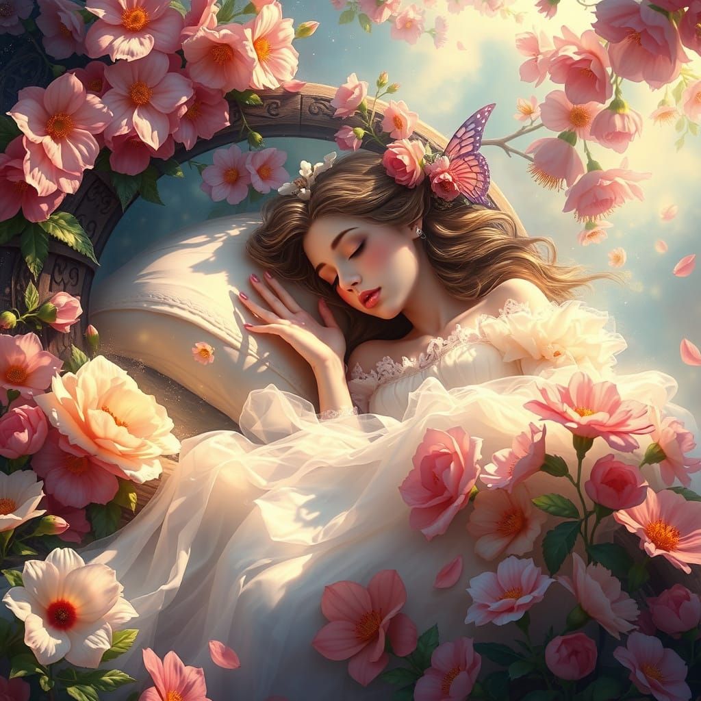 Sleeping Beauty in Floral Fantasy, Dreamy Art
