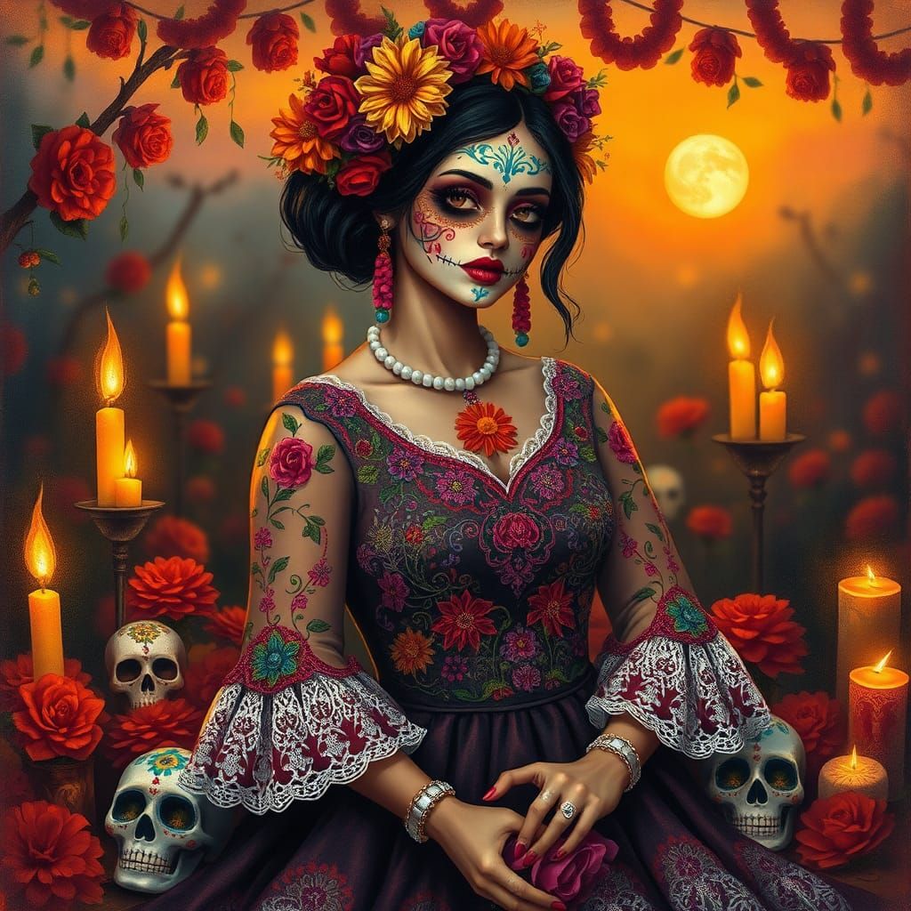 Vibrant Dia De Muertos Celebration in Twilight