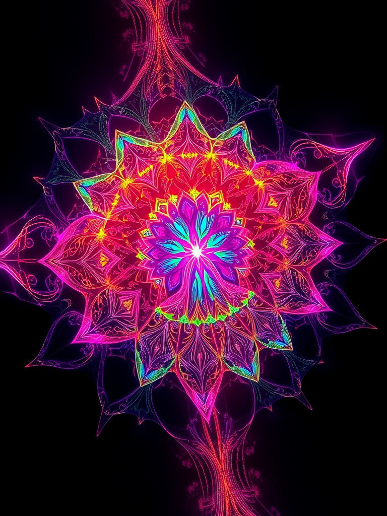 Neon Fractal Pattern in Psychedelic Style