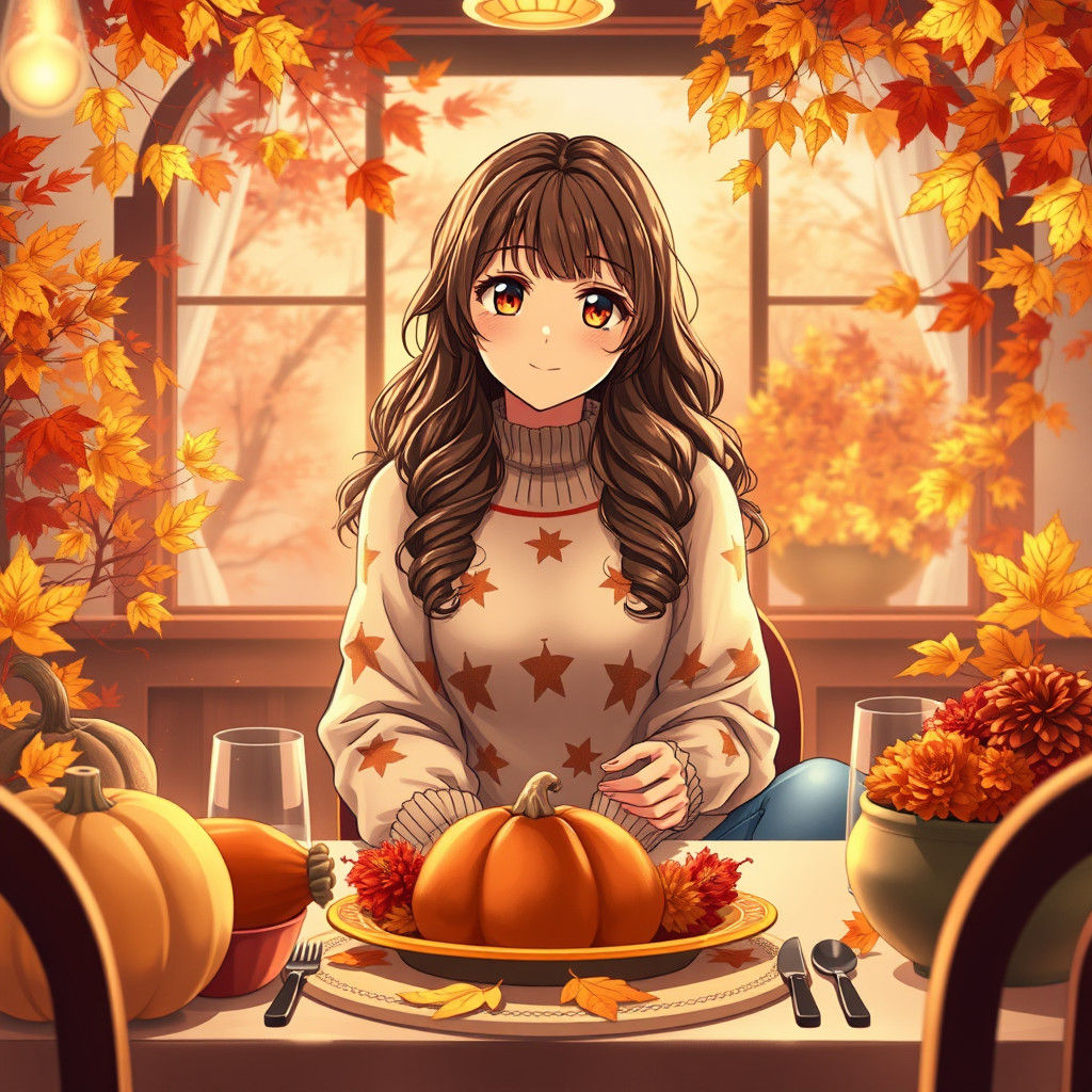Anime Thanksgiving Key Visual with Autumnal Theme