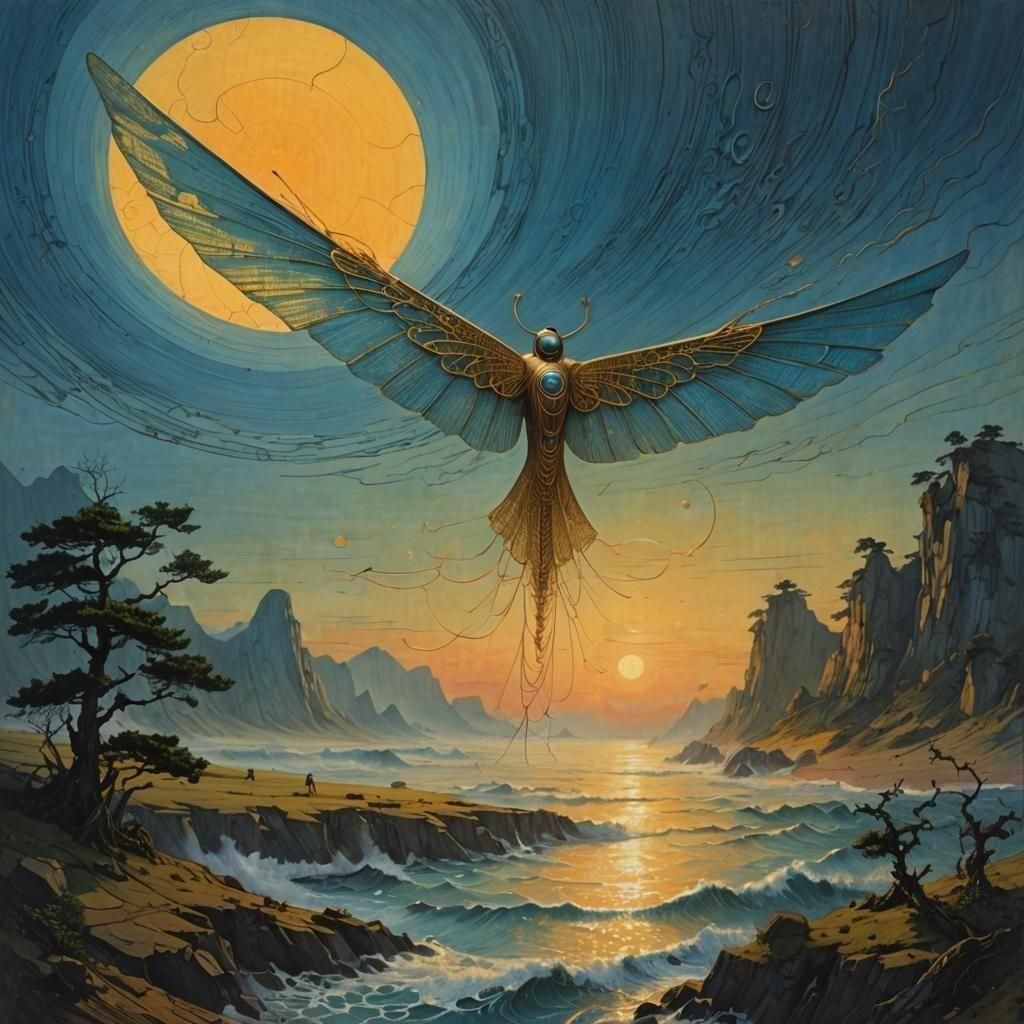 Geometric Waves and Icarus Wings in Beksiński Style