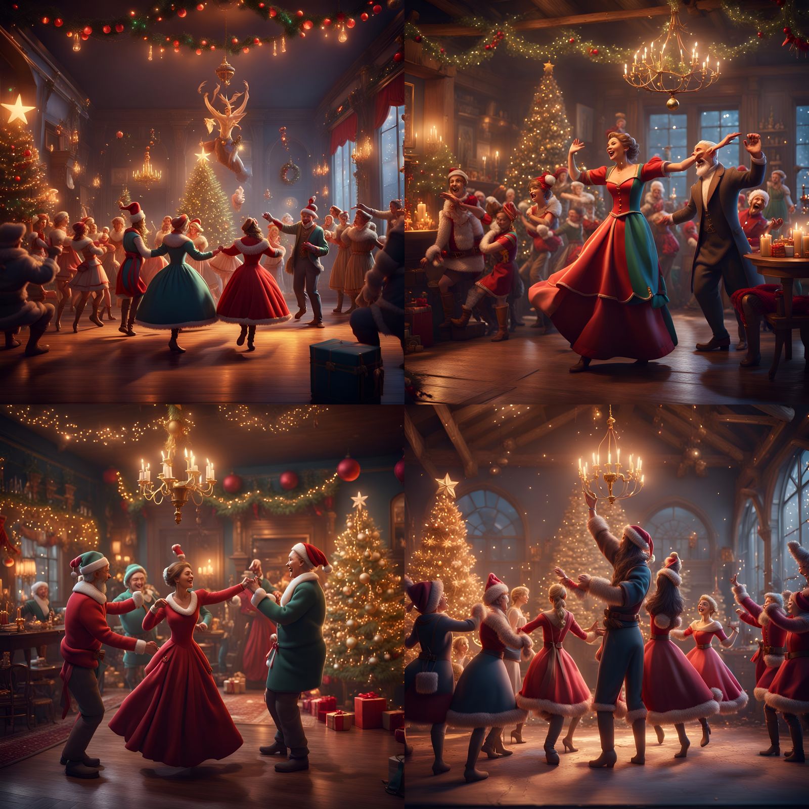 Festive Christmas Party Scene: Detailed Matte Painting