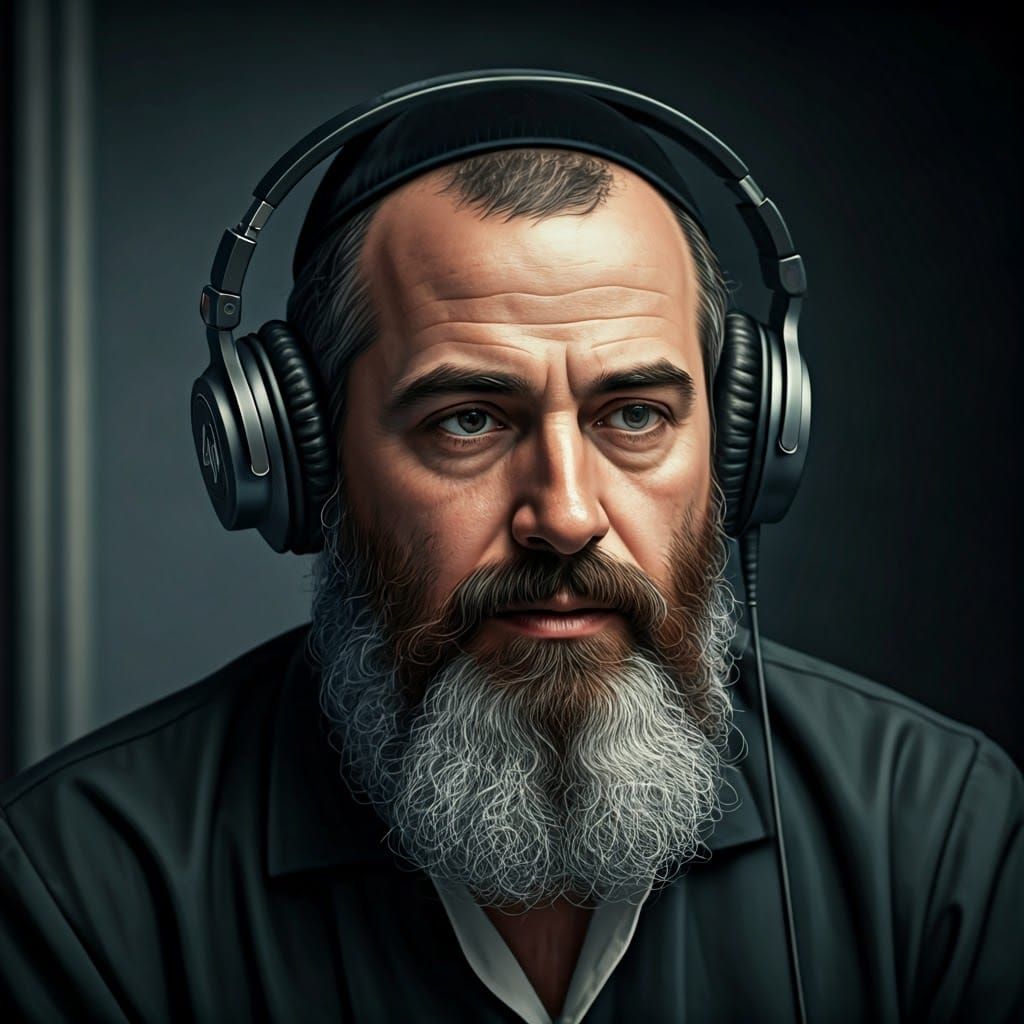 Hasidic Jew Broadcasting in Radio Station Portrait