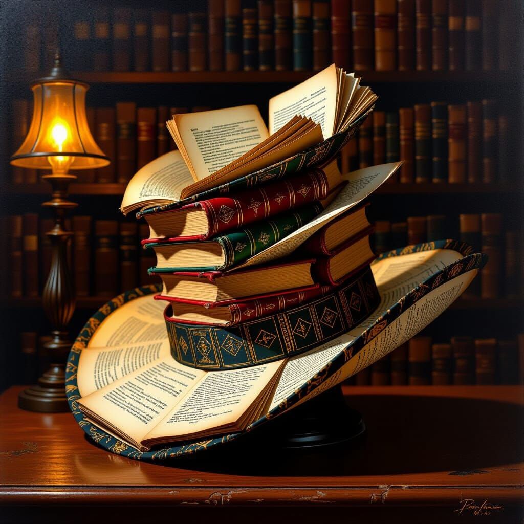 Avant-Garde Book Hat in Vintage Library