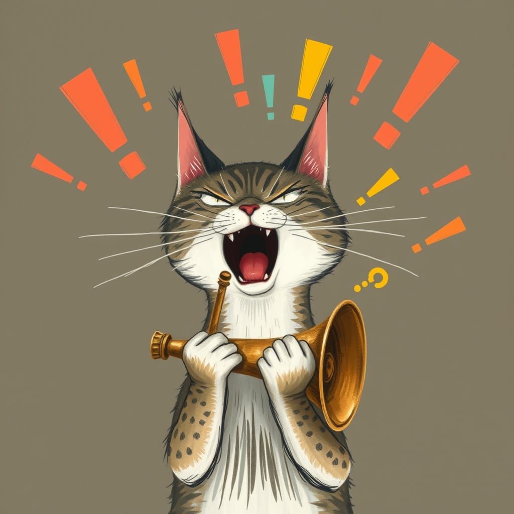 Furious Feline Scream in Vintage Style