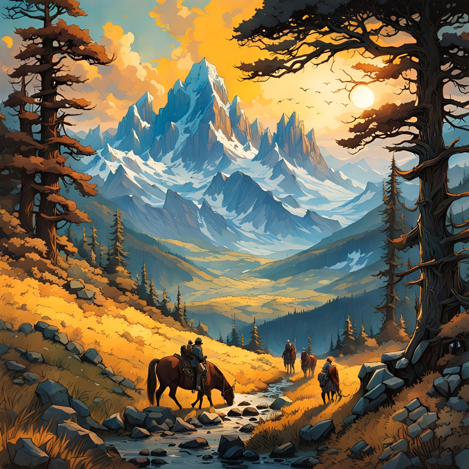 Scenic Mountain View in Anime Style