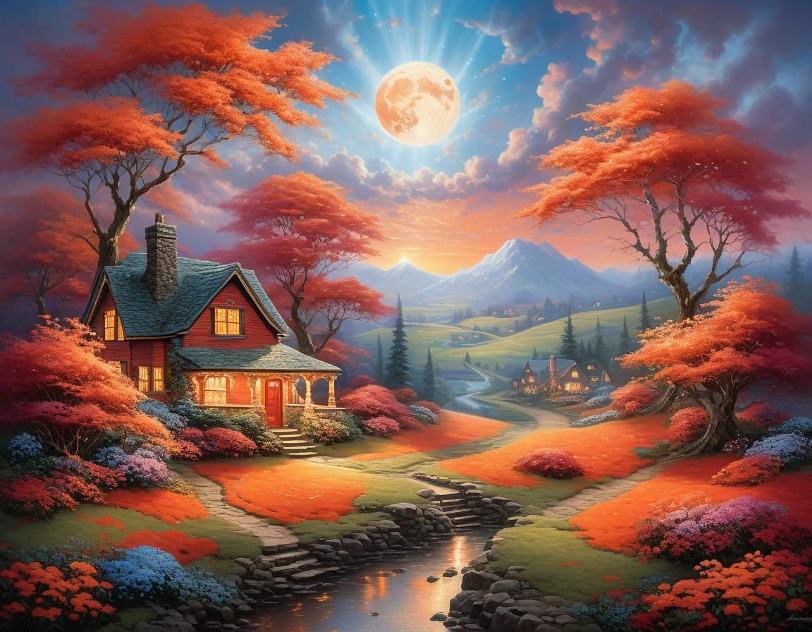 Ethereal Abstract Moonscape in Glowing Orange-Red