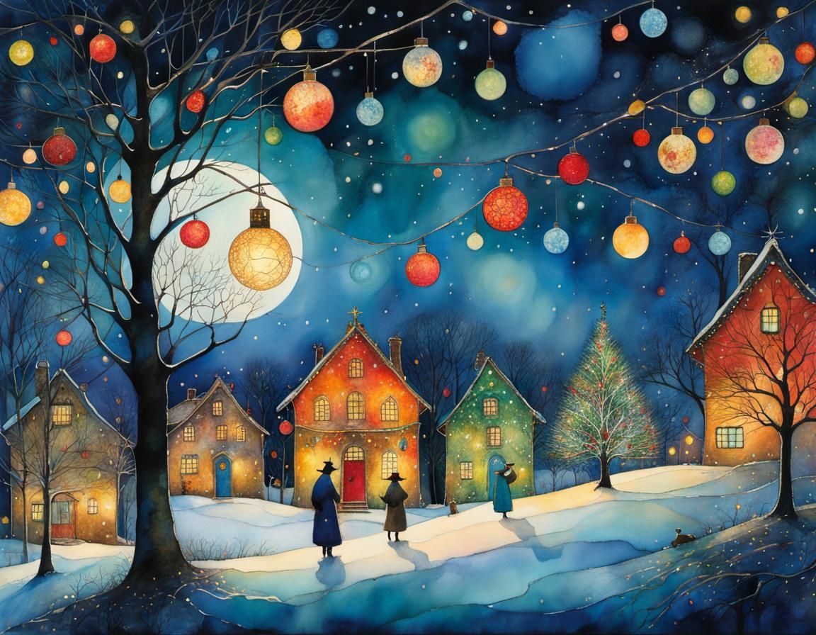Whimsical Christmas Illumination in Vibrant Ink and Watercol...