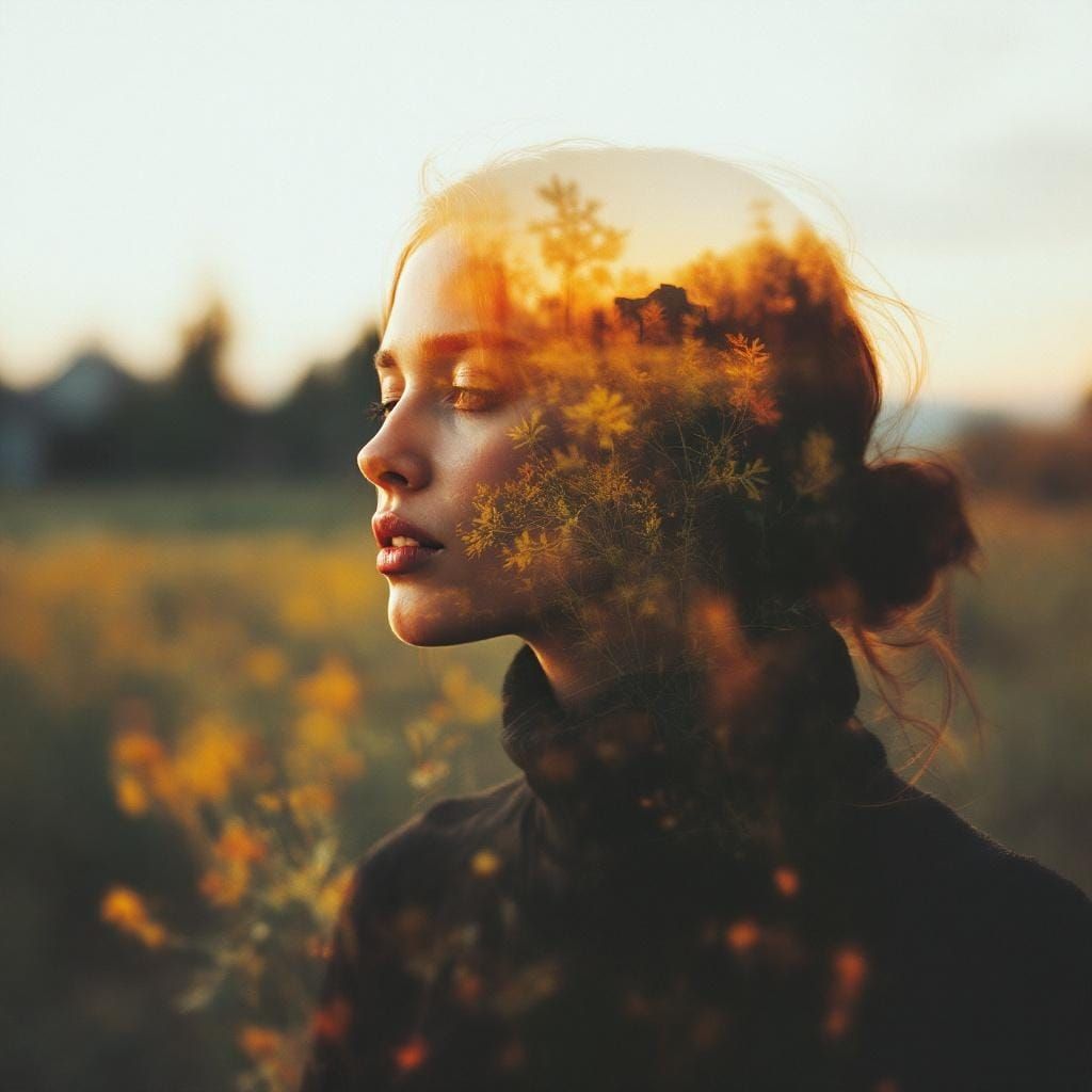 Woman Double Exposure in Abstract Expressionist Style