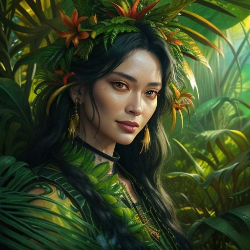 Woman in Sunny Jungle, Rafael Santi Inspired Art