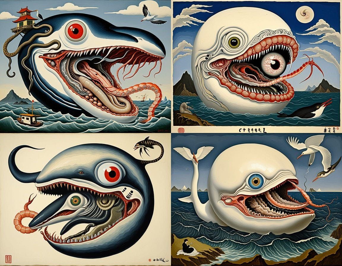 Surreal Mutant Whale Snake Hybrid in Egon Schiele Style