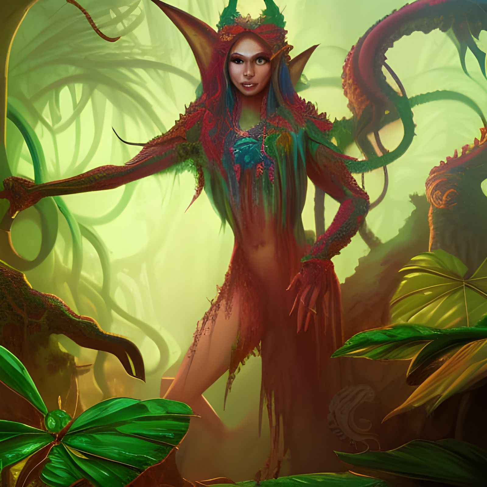Elf Queen Cthulhu in Jungle: Fantasy Concept Art