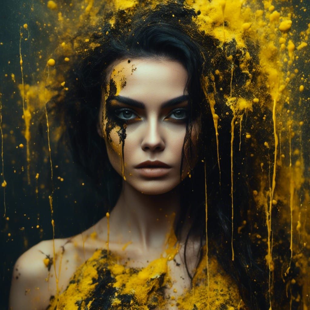 Beautiful Brunette Portrait with Macabre Color Splashes