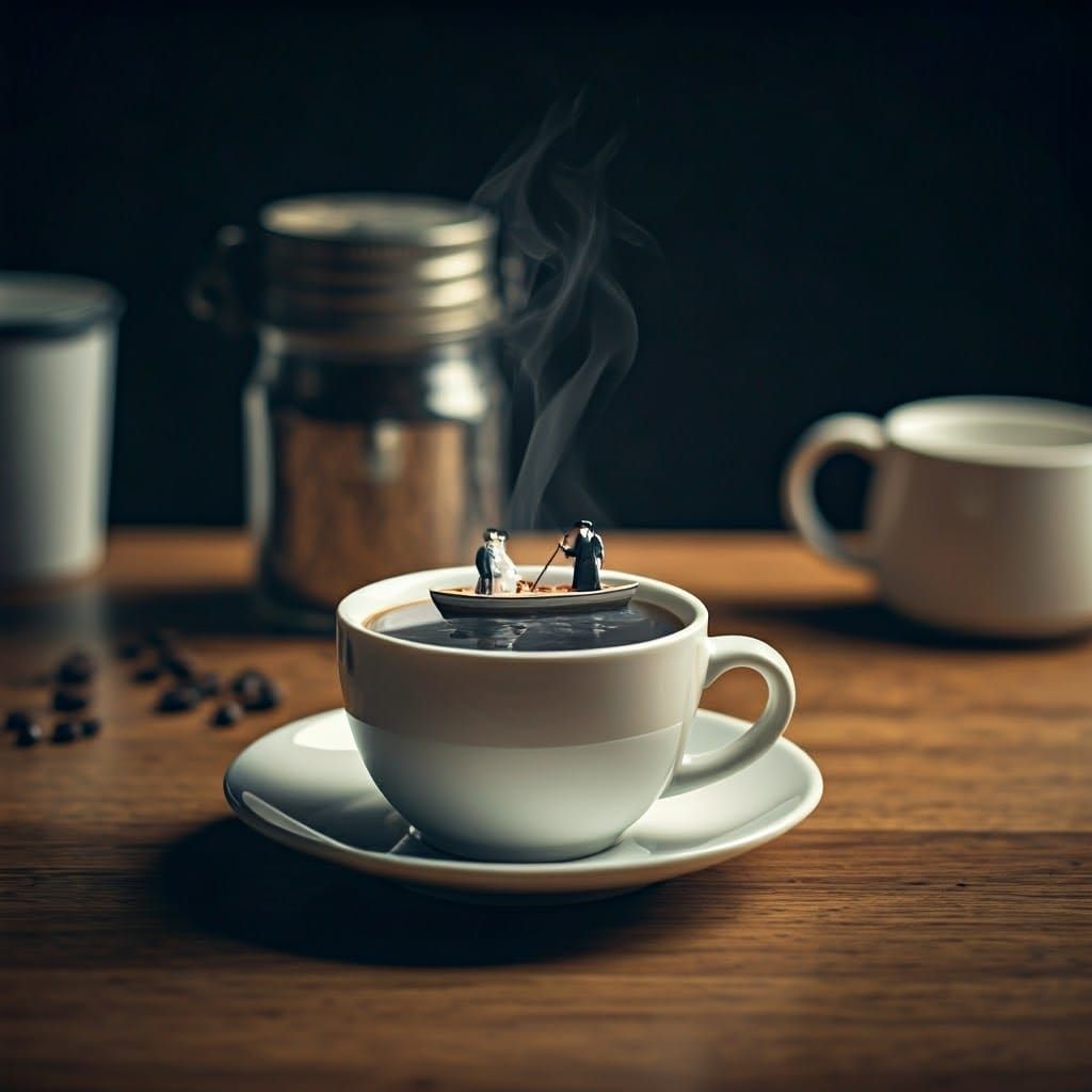 Whimsical Coffee Scene in Film Noir Style