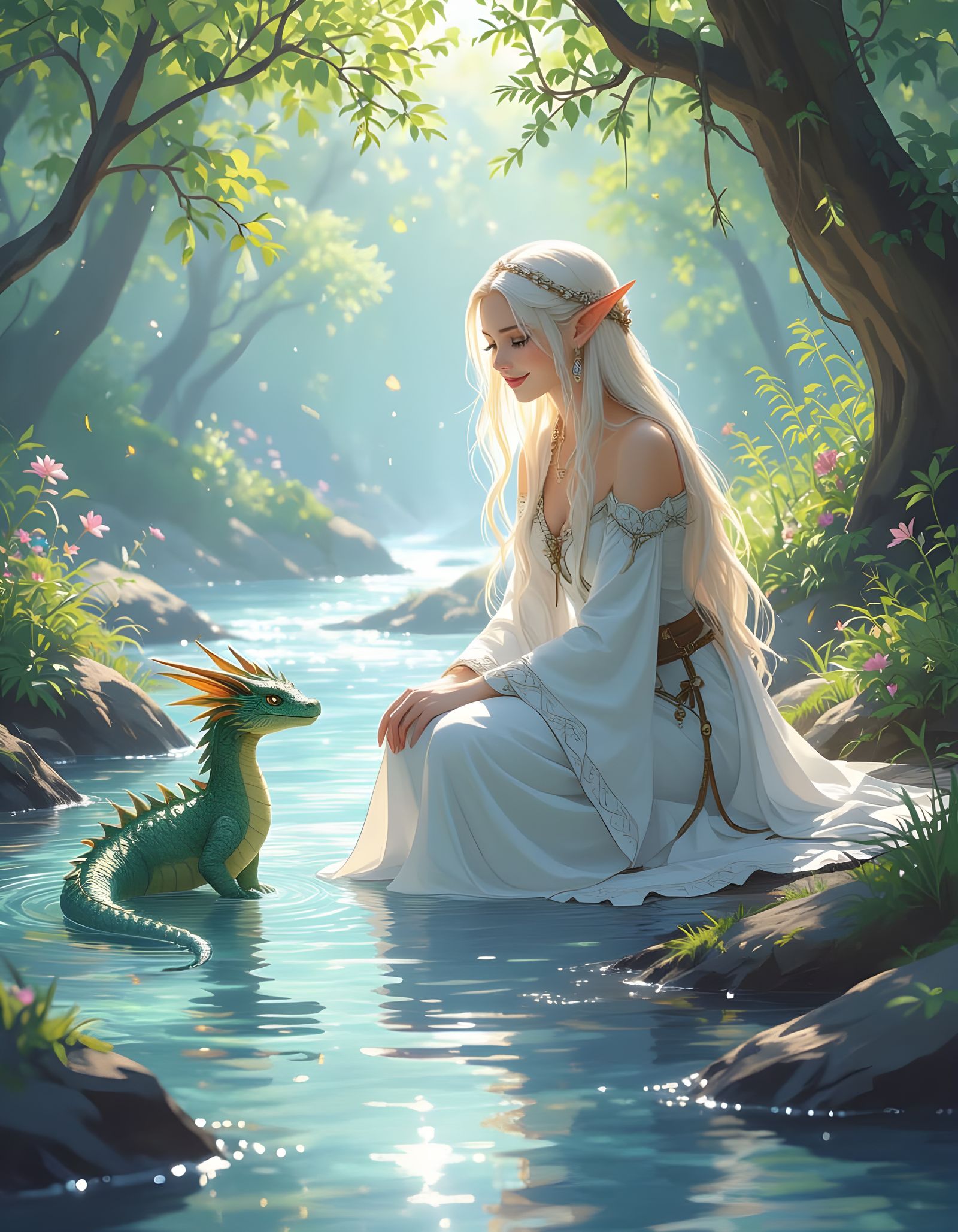 Enchanted Forest: Elven Princess and Water Dragon