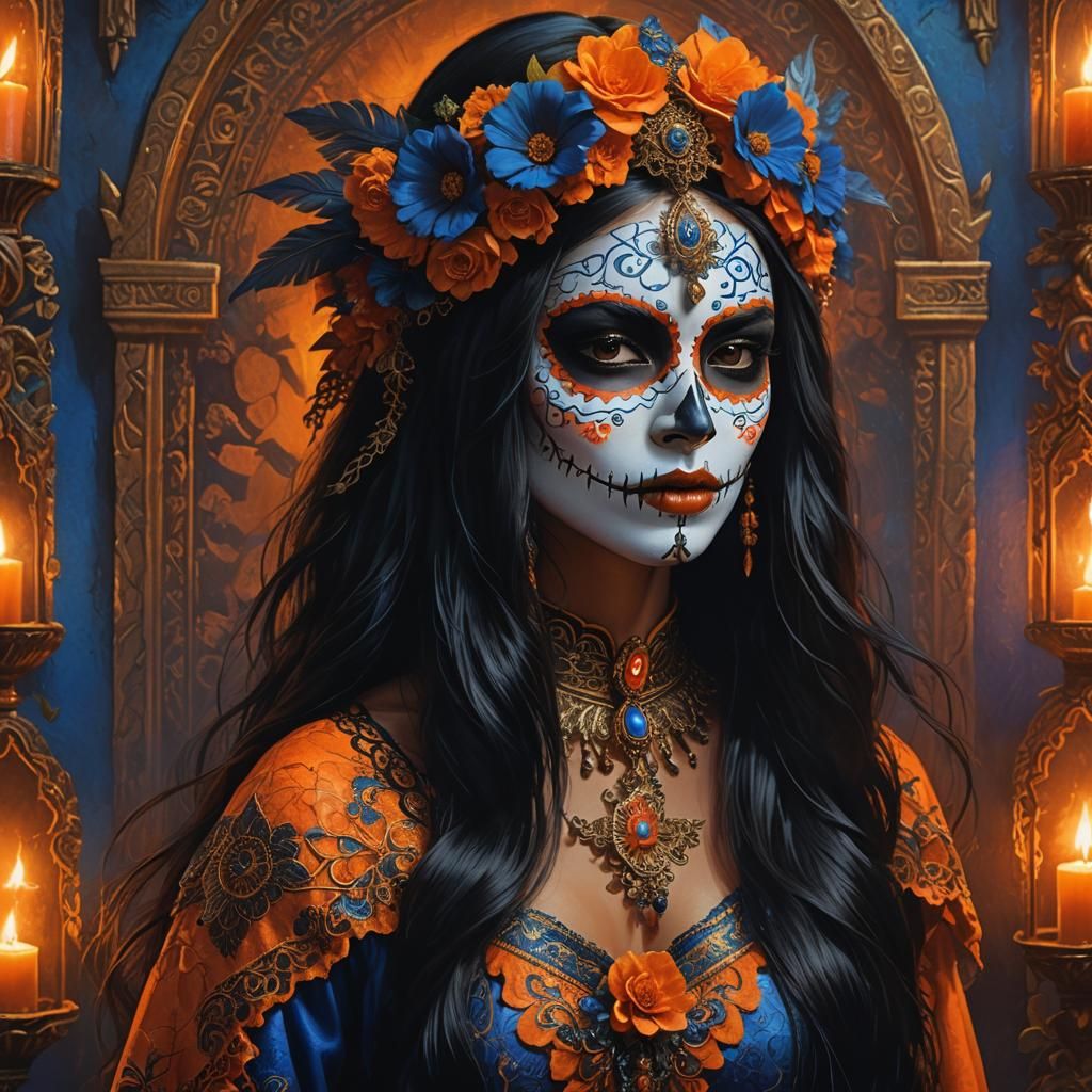 Venezuelan Girl in Catrina Costume, Fantasy Matte Painting