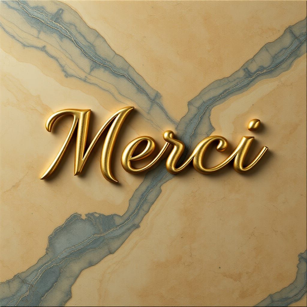 Golden "MERCI" on Marble in a Classical Style