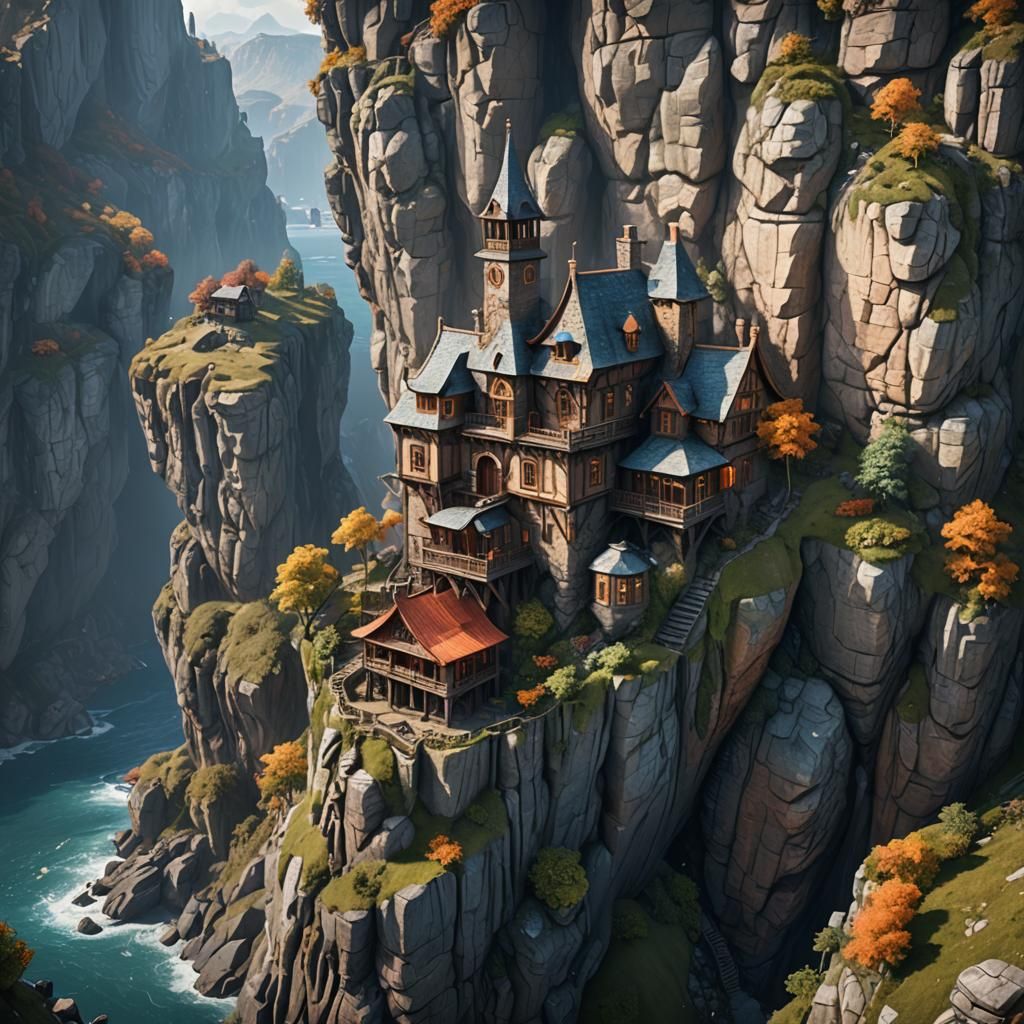 House in the Cliffs: Detailed Matte Painting