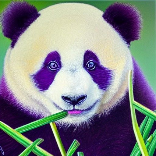 Purple Panda with Blue Eyes in Oil Painting Style