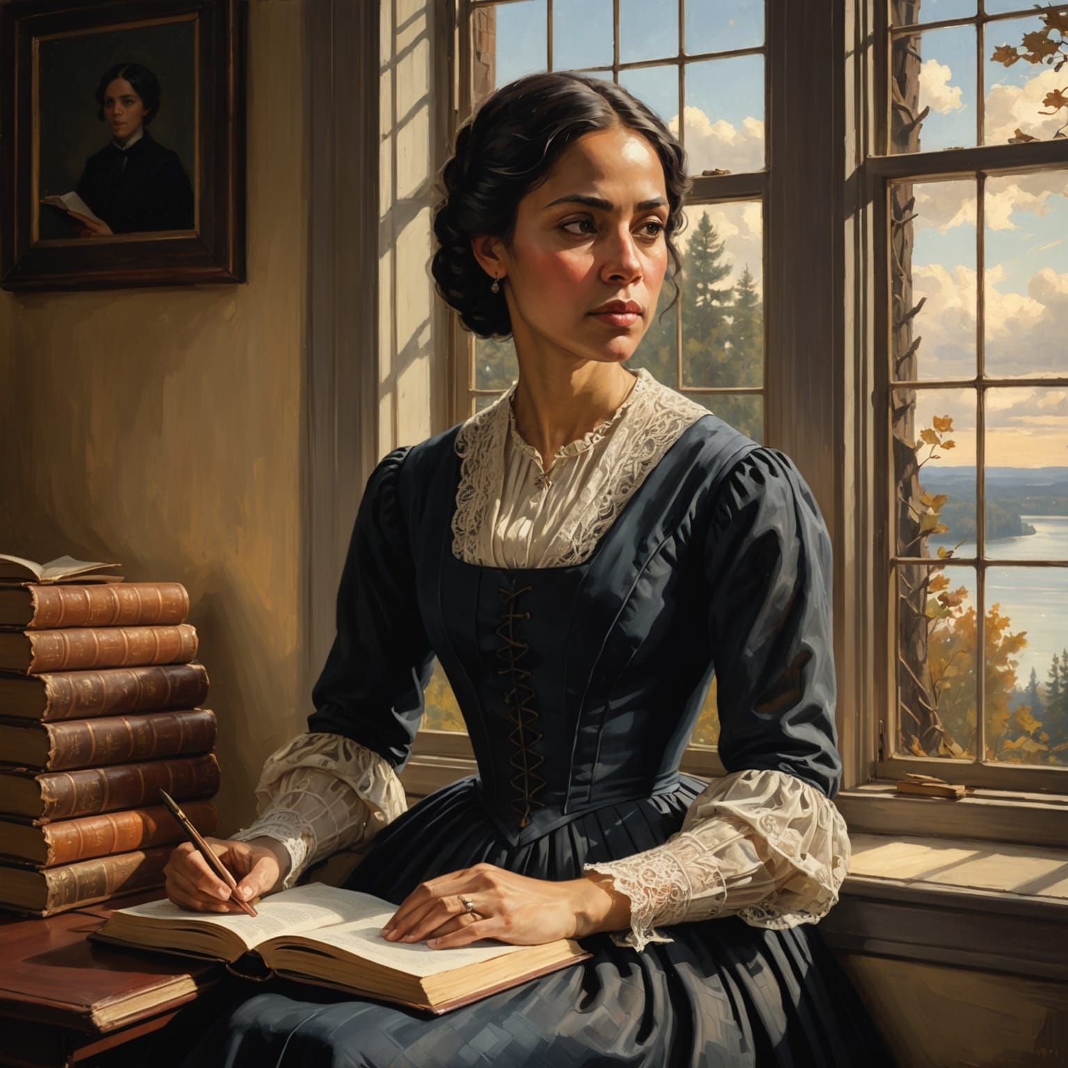 Lidian Jackson Emerson Portrait in Hudson River School Style