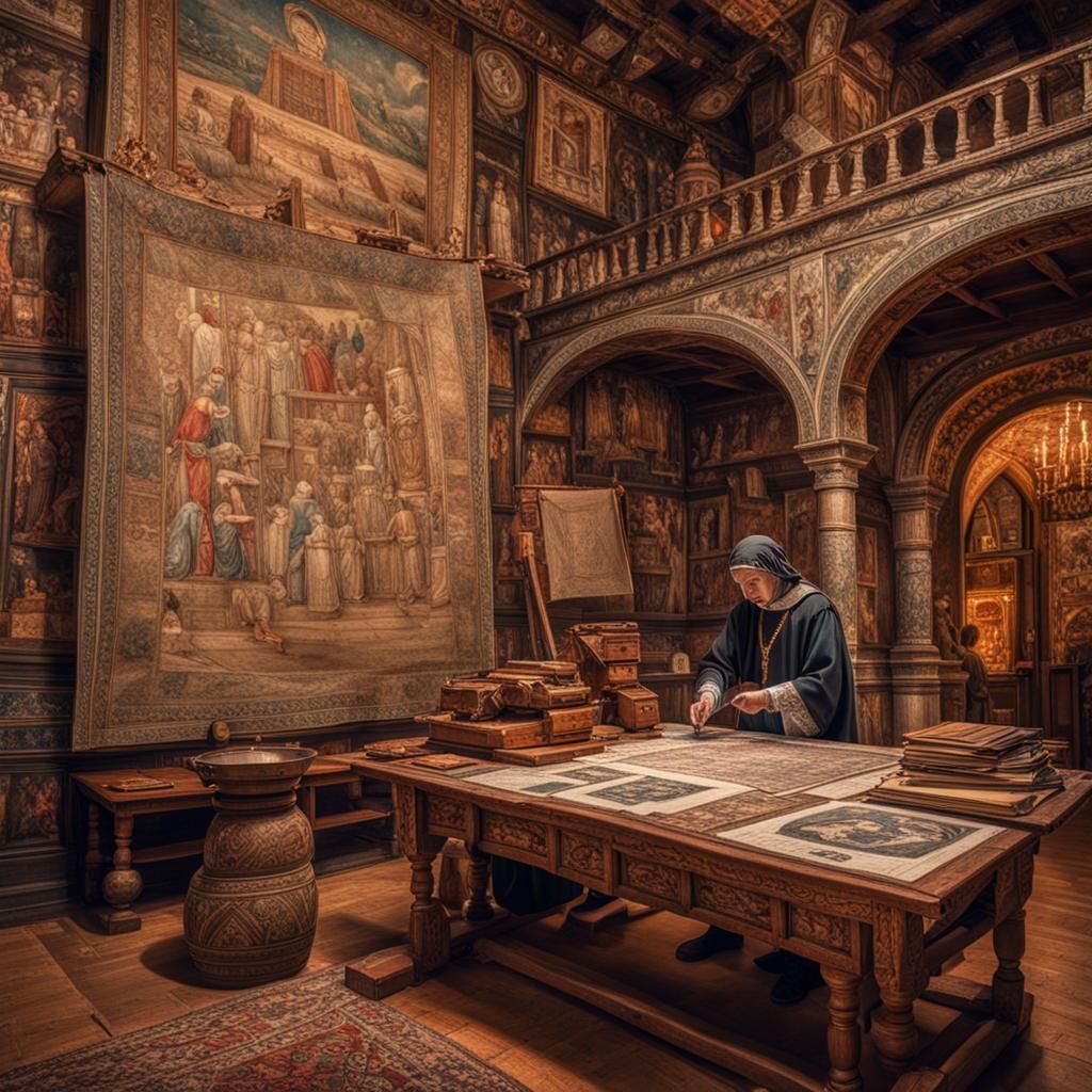 Detailed Drawing of Living Room in Medieval Castle