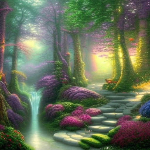 Ethereal Fairy Forest in Kinkade Style
